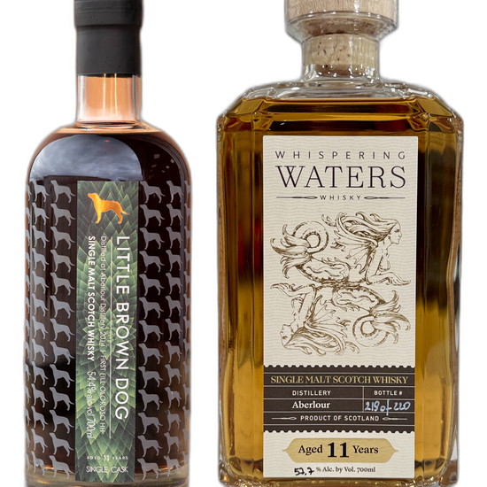 The Aberlour Duo: Little Brown Dog and Whispering Waters 11 Year single casks side by side