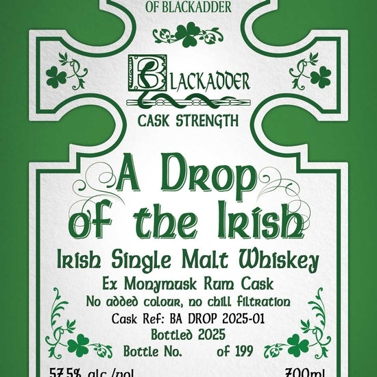 Blackadder A Drop of the Irish, Irish single malt, ex-Monymusk rum cask, label