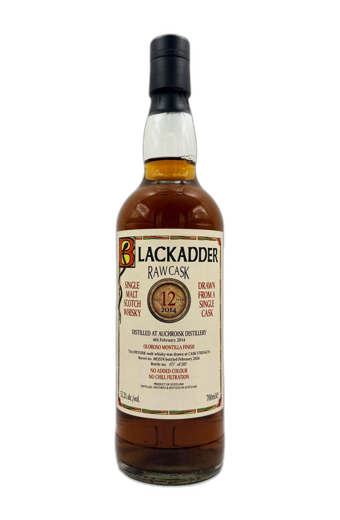Blackadder Raw Cask Auchroisk 12 Year Old Oloroso Montilla Finish bottle