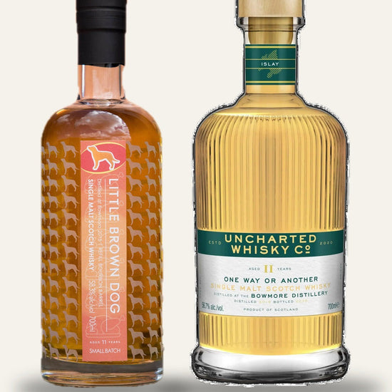 The Bowmore 11 Duo: Little Brown Dog refill bourbon and Uncharted first fill bourbon