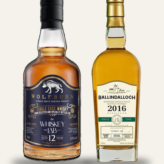 The Co-Brand Duo: Wolfburn 12 Year and Ballindalloch 10 Year, both cask selected by The Whiskey Lab