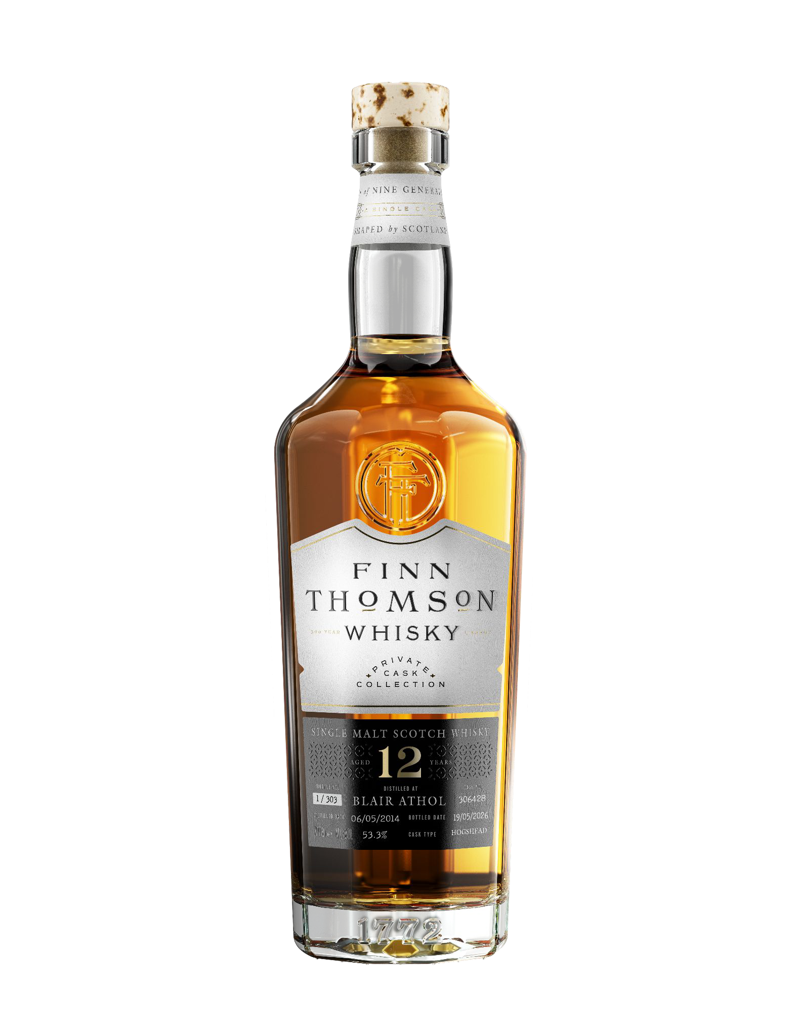 Finn Thomson Whisky Blair Athol 12 Year Old single cask bottle