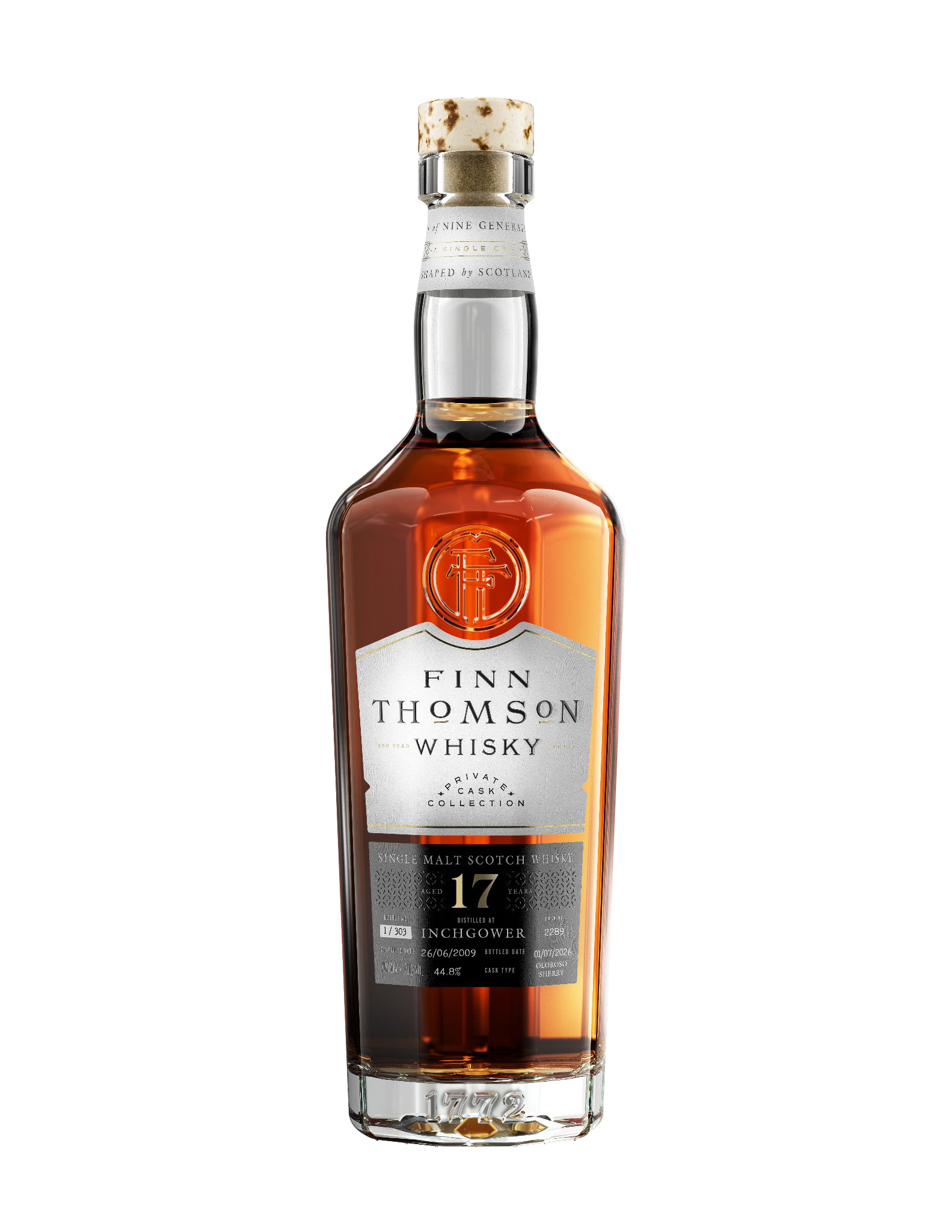 Finn Thomson Whisky Inchgower 17 Year Old single cask bottle