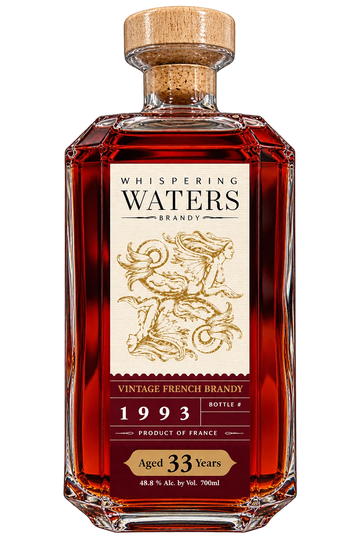 Whispering Waters Vintage French Brandy 1993, 33 Year, label mockup