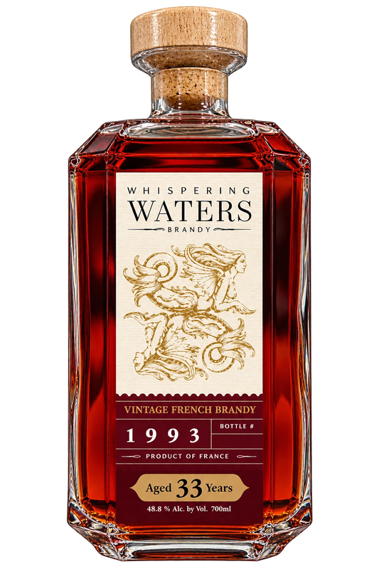 Whispering Waters Vintage French Brandy 1993, 33 Year, label mockup